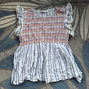 THML Women’s‎ Boho Ruffle Sleeve Smocked Bodice Top Size Large 100% Rayon